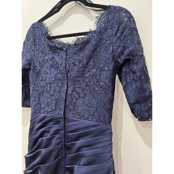 New LA FEMME Sparkle Lace Trumpet Gown Navy Size 4, Special Occasion MSRP $608 - Picture 10 of 12